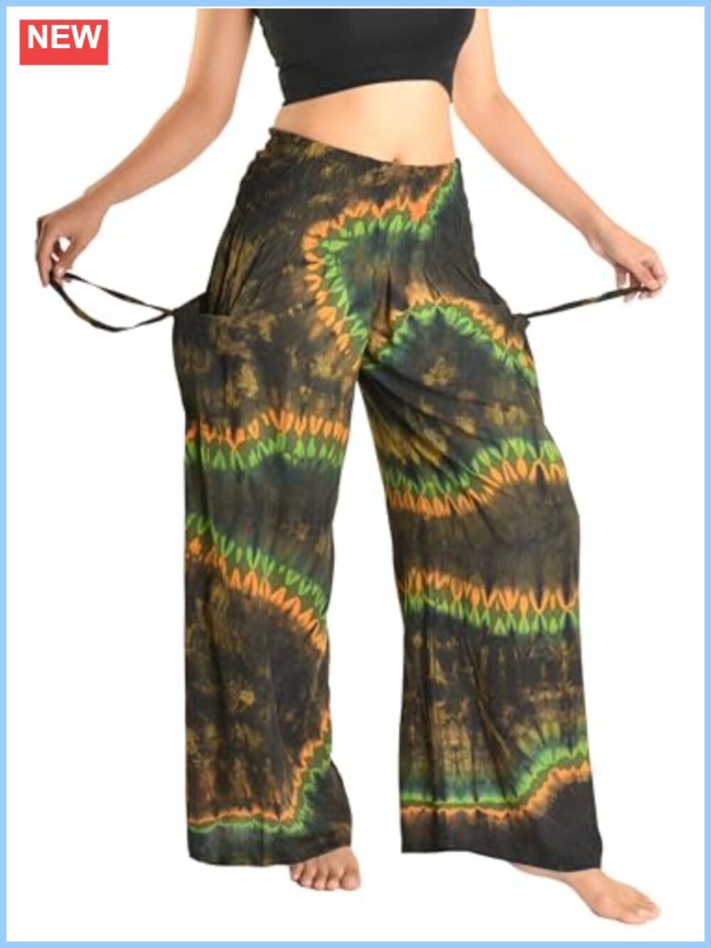 Women's Wide Leg Palazzo Yoga Pants Tie Dye Rayon Smocked Waist Cargo Pockets
